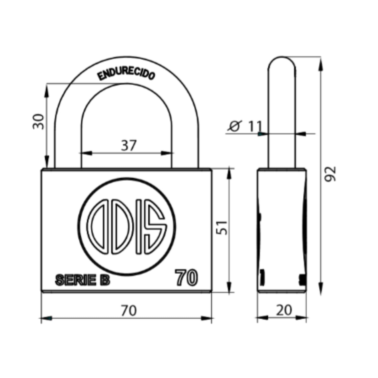 Candado Odis Serie B 70mm