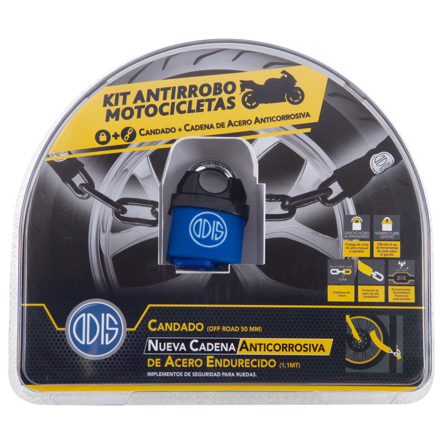 Kit Moto Off Road Odis: Candado 50mm + Cadena 10mmx110cm