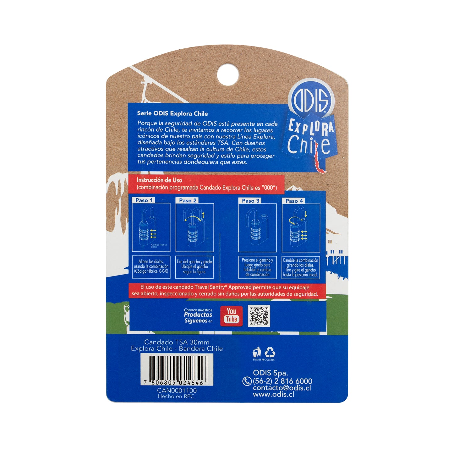 Candado Odis TSA Viaje Maleta 30mm con clave Línea Explora - Chile