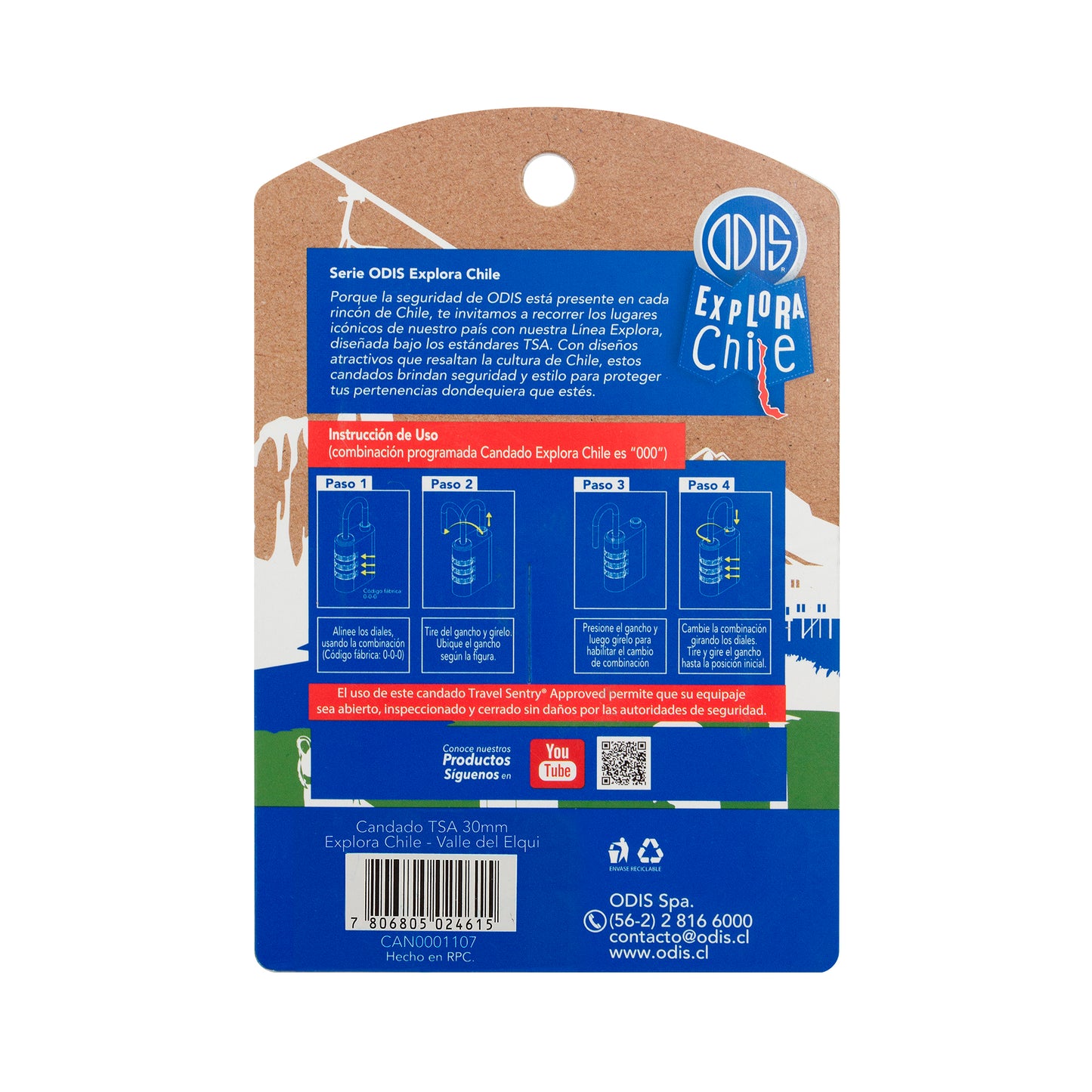 Candado Odis TSA Viaje Maleta 30mm con clave Línea Explora - Valle del Equi