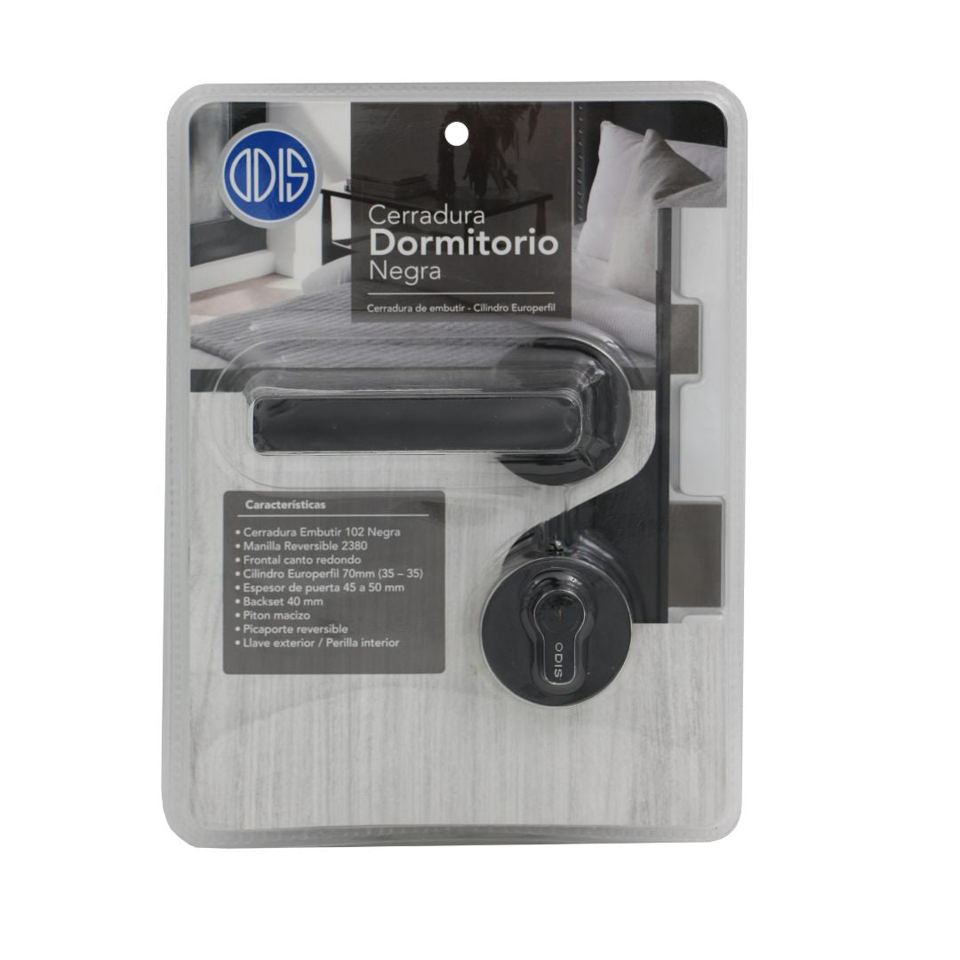 Cerradura Embutir Odis 102 Dormitorio Manilla 2380 (45-50) - Negra