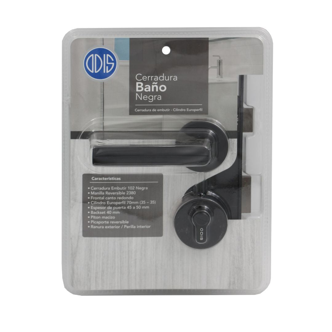 Cerradura Embutir Odis 102 Baño Manilla 2380 (45-50) - Negra