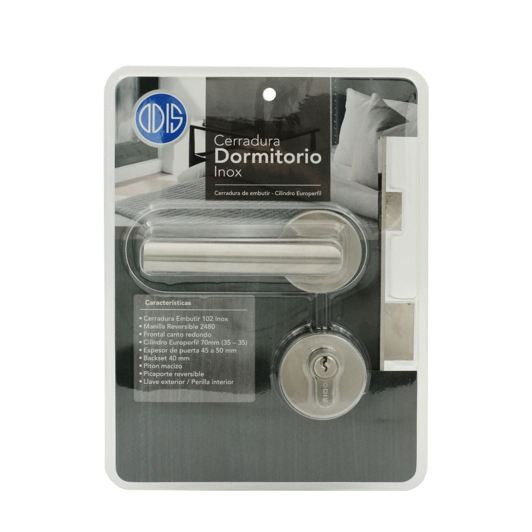 Cerradura Embutir Odis 102 Dormitorio Manilla 2480 (45-50) - Plata
