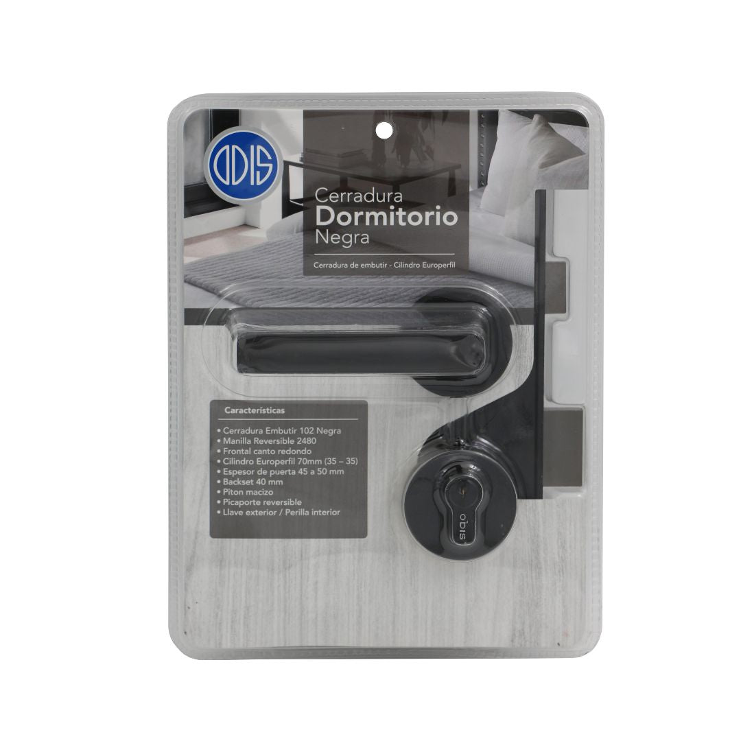 Cerradura Embutir Odis 102 Dormitorio Manilla 2480 (45-50) - Negra