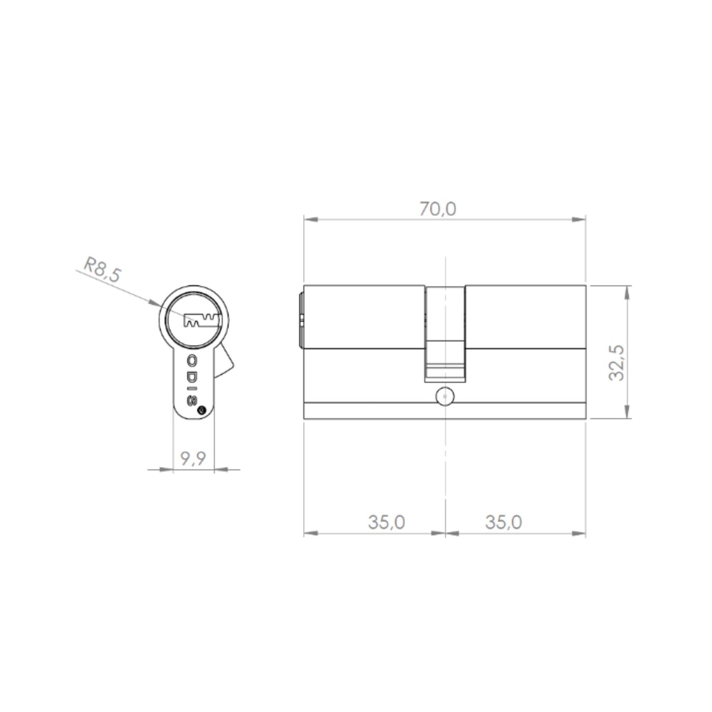 Cilindro Odis Llave-Llave Multipunto 70mm