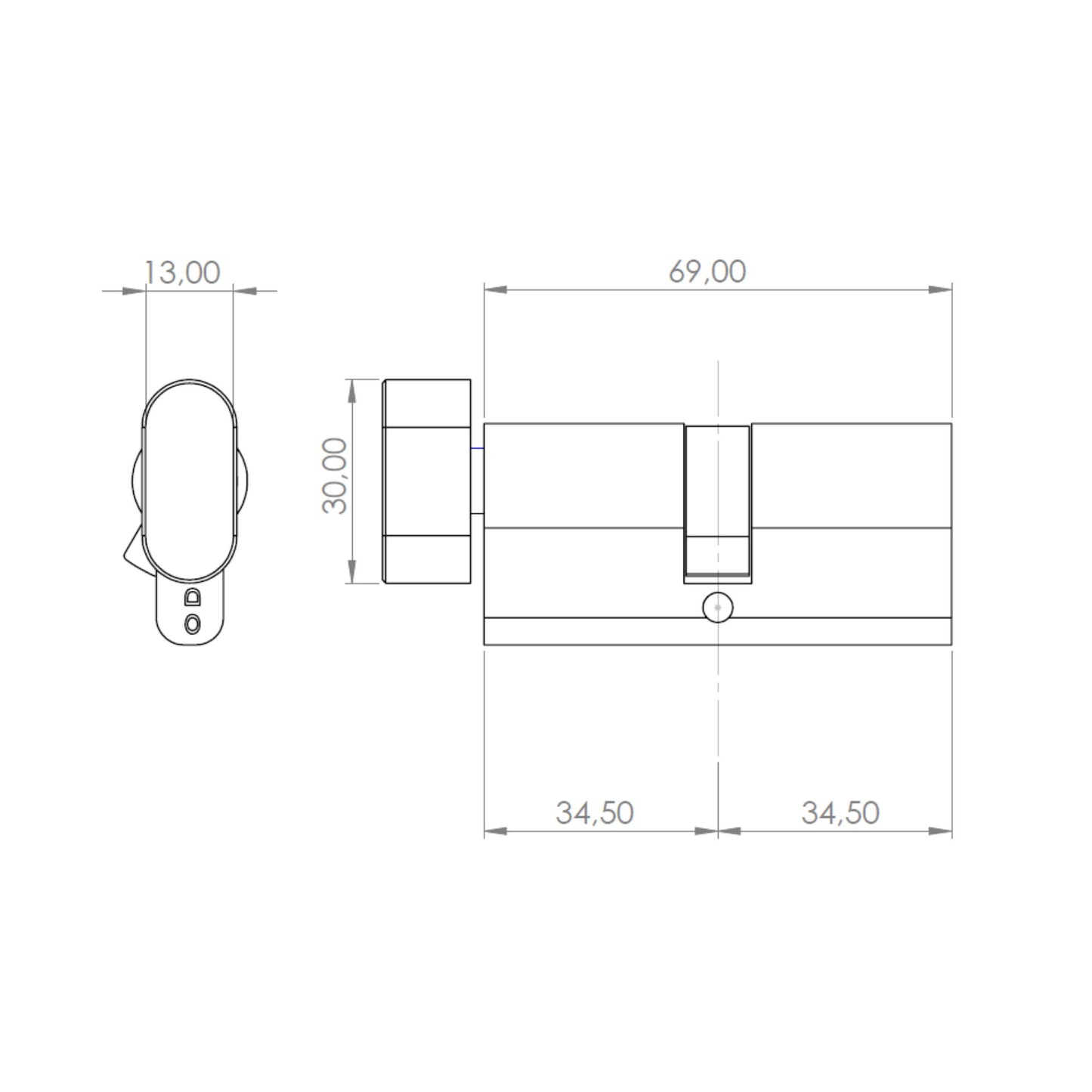 Cilindro Odis Llave-Seguro Punto 70mm (35-35) 6 Combinaciones Plata