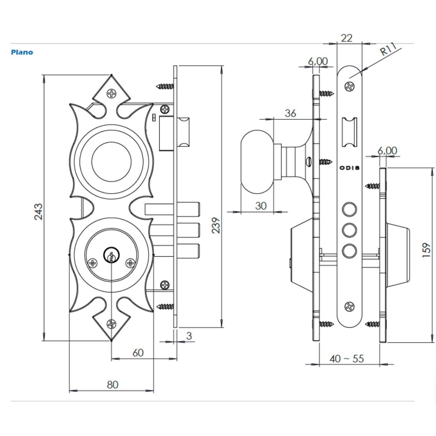 Cerradura Embutir Odis 226 Colonial Pomo - Medio Acceso Para Exterior