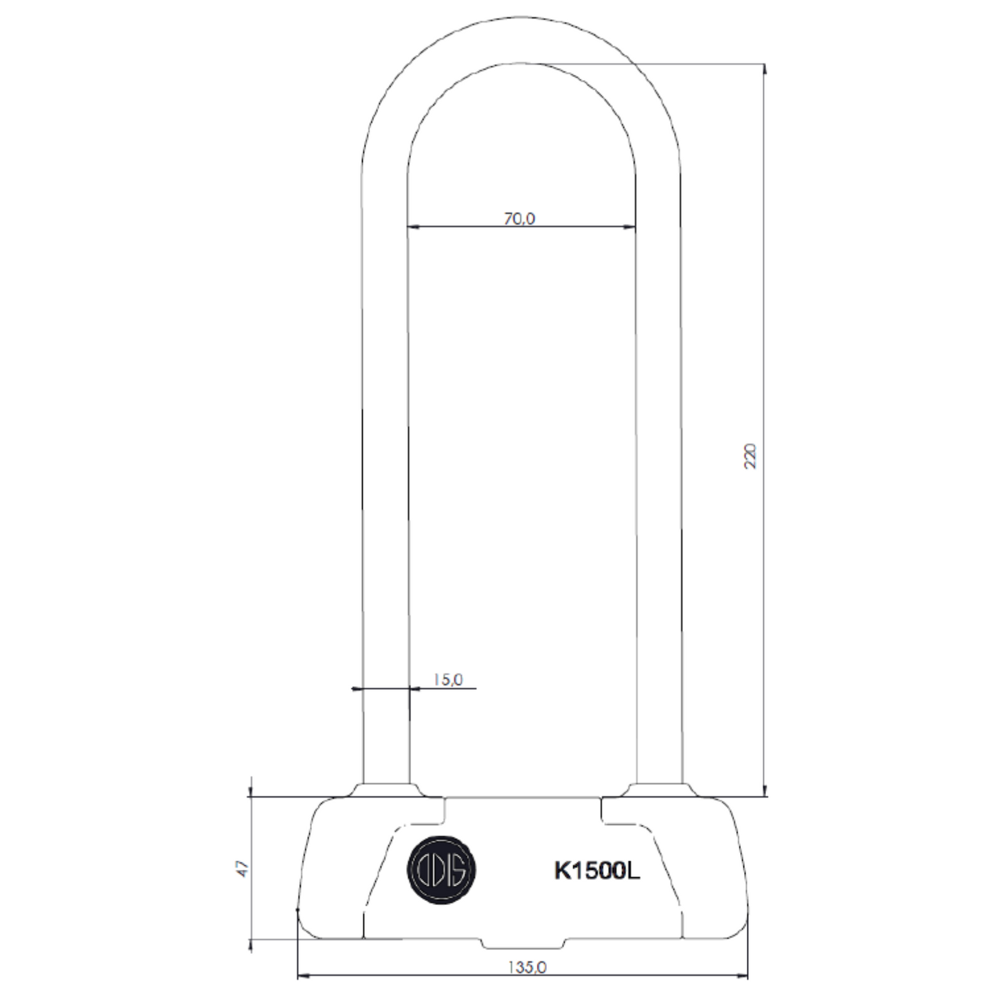 Candado Bicicleta U Lock Odis Bike K1500L 15x285mm Negro Azul Llave Mapa