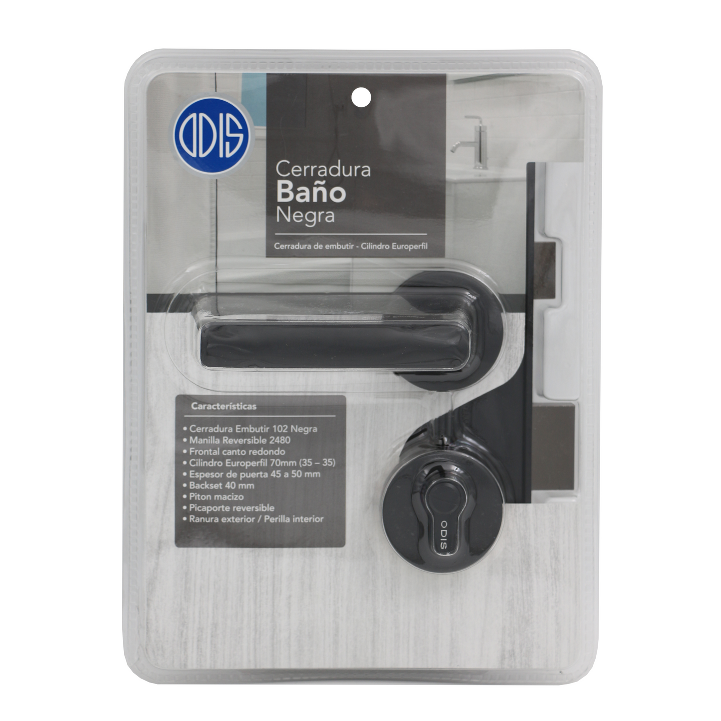 Cerradura Embutir Odis 102 Baño Manilla 2480 (45-50) - Negra