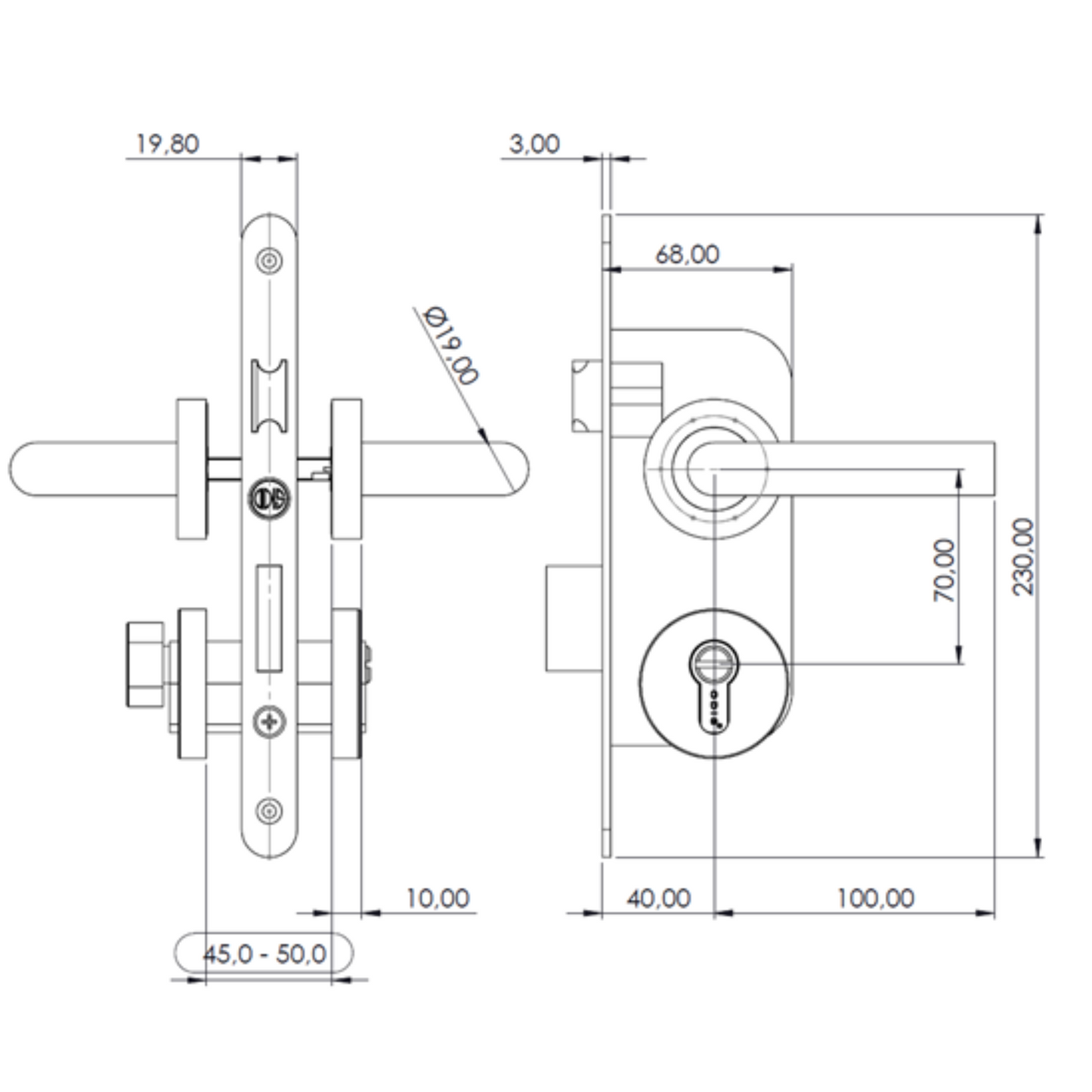 Cerradura Embutir Odis 102 Dormitorio Manilla 2480 (45-50) - Plata