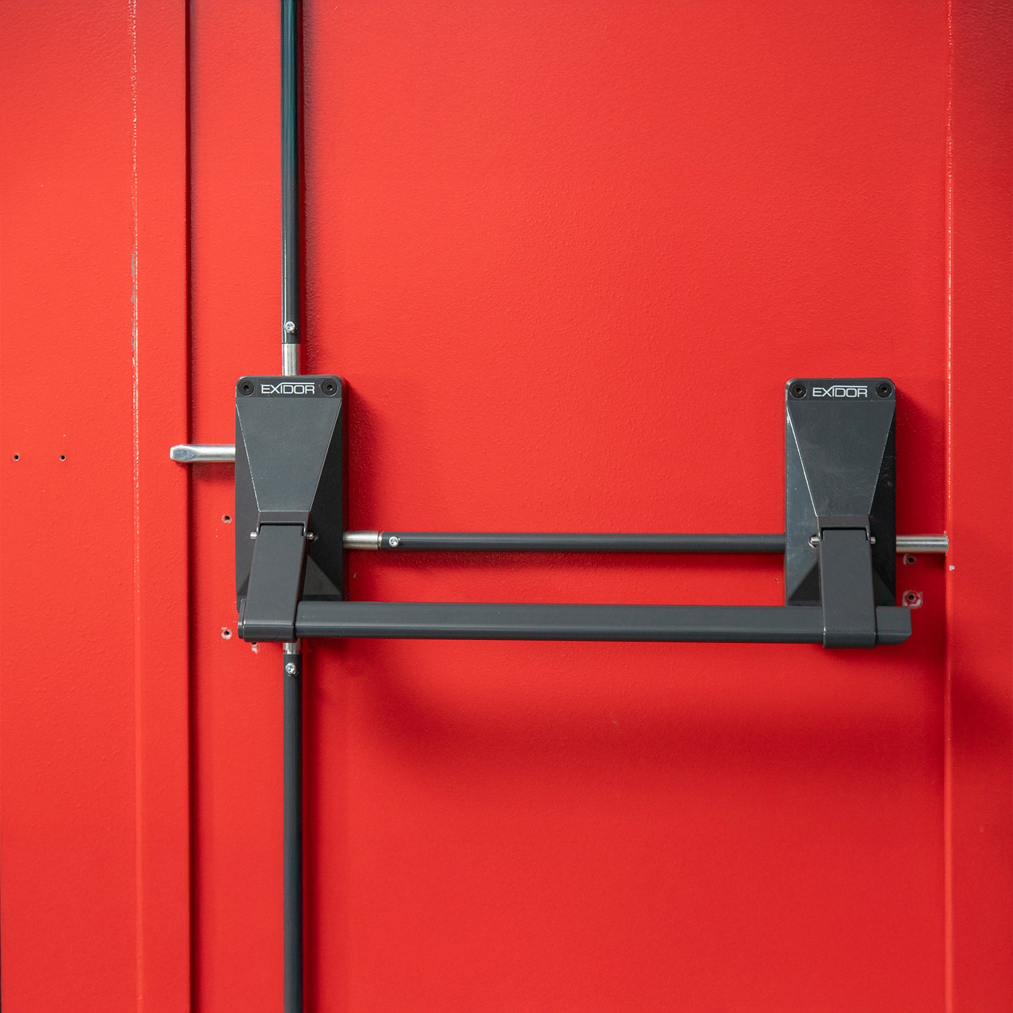 Barra Antipánico Alta Seguridad EXIDOR 704BD con 7 puntos para puerta de 2 hojas