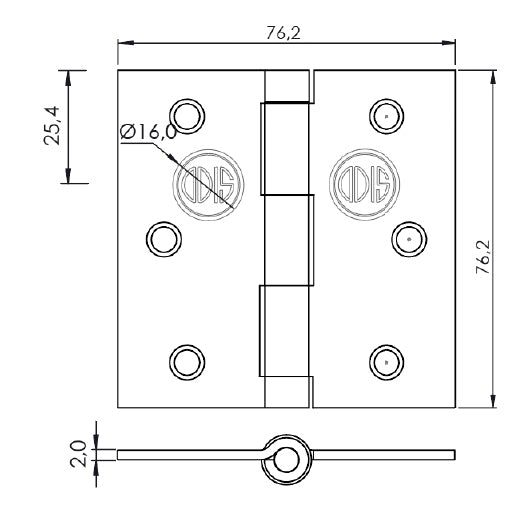 Pack 3 Bisagras Acero Odis 3”× 3”×2,0mm - Negro