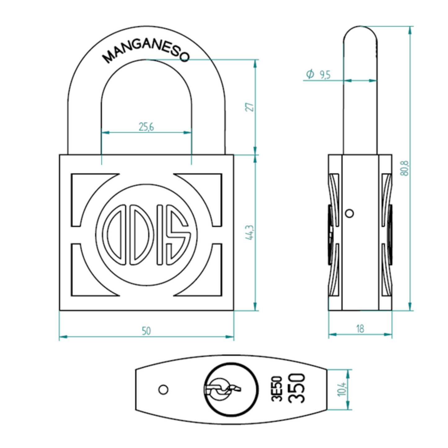 Candado Odis 350 50mm - Llave maestra - Servicio Amaestrado