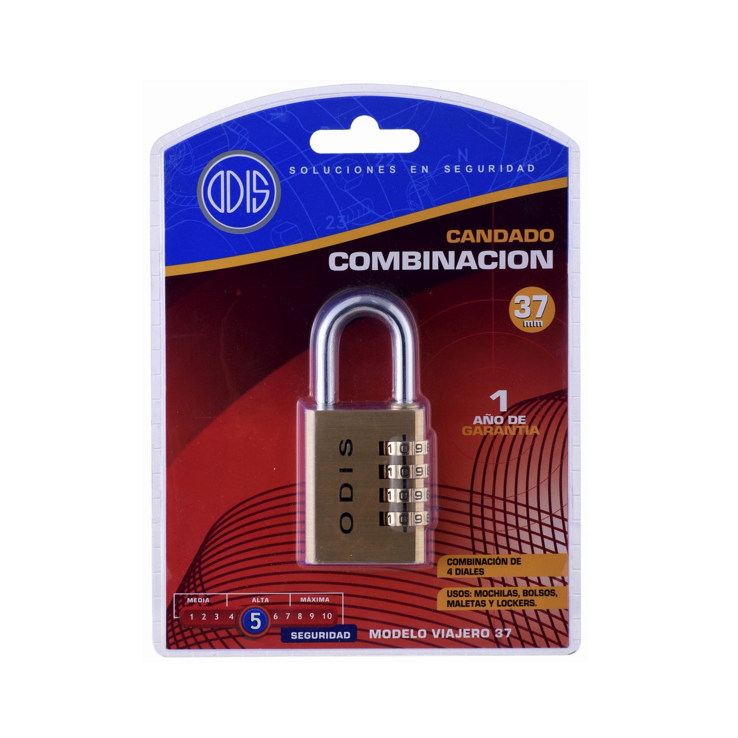 Candado con clave Odis 37mm 4 Diales Maleta Casillero