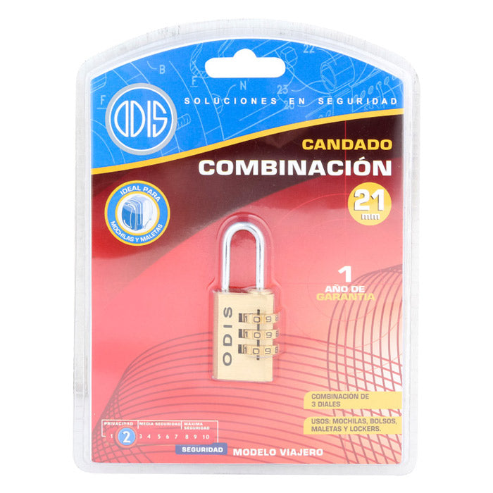 Candado con clave Odis 21mm 3 Diales Maleta Casillero