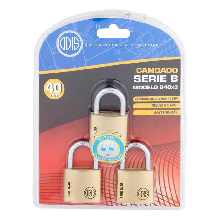 Pack 3 Candados Odis Serie B 40mm - Llaves Iguales