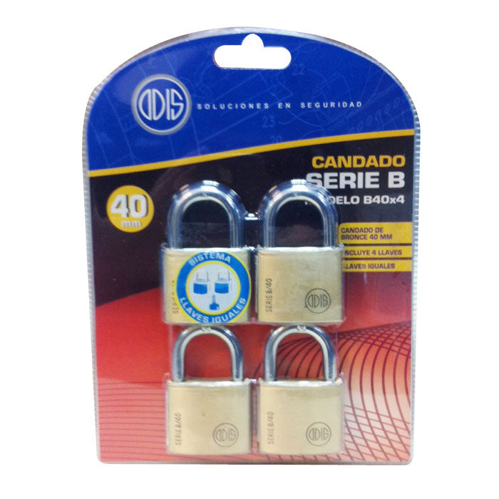Pack 4 Candados Odis Serie B 40mm - Llaves Iguales