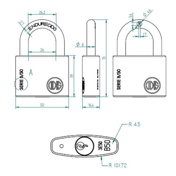 Pack 3 Candados Odis Serie B 50mm - Llaves Iguales