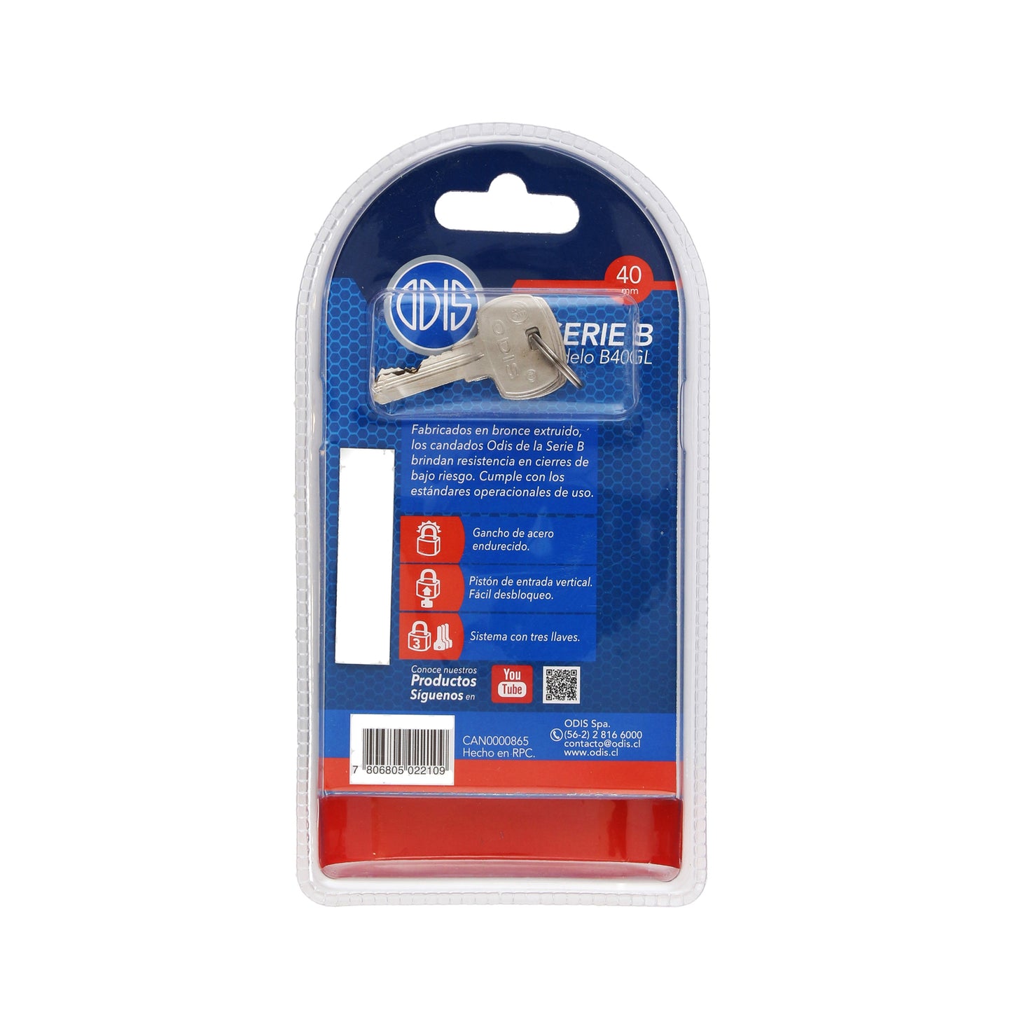 Candado Odis Serie B 40mm Gancho Largo 52,5mm