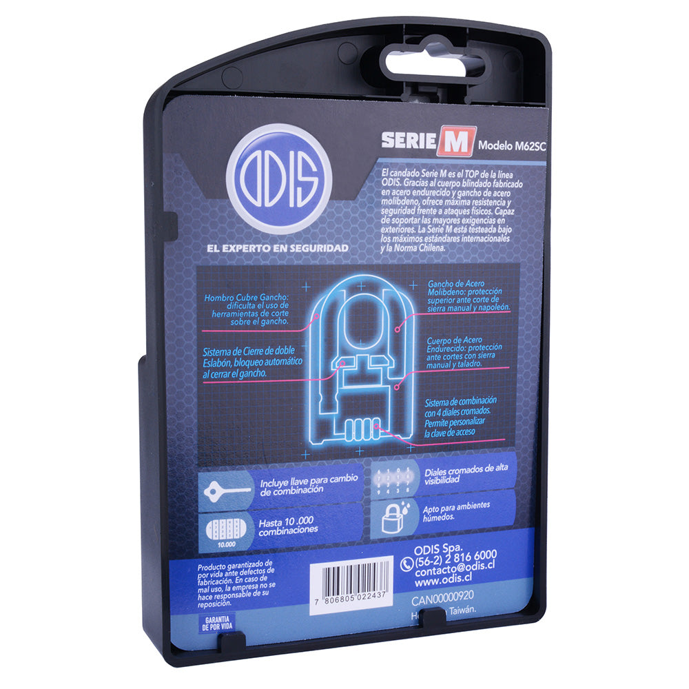 Candado Odis M62SC 62mm con clave y hombros