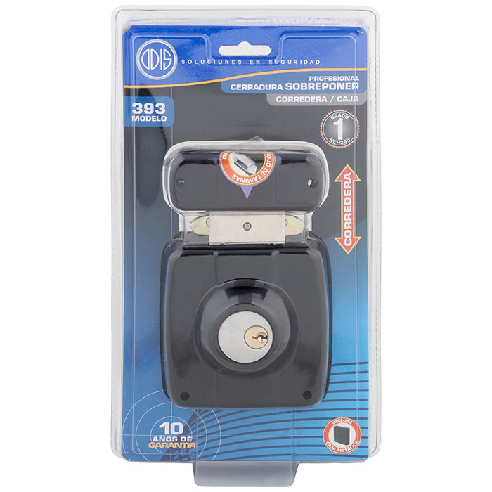 Cerradura Exterior Sobreponer Odis 393 con Caja Metálica Para Reja, Puerta Metálica o Corredera