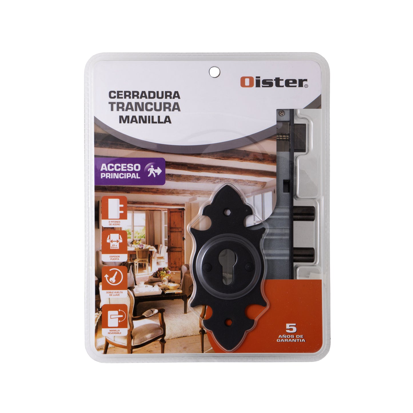 Cerradura Embutir Oister Con Placa Trancura Manilla Acceso - Negro