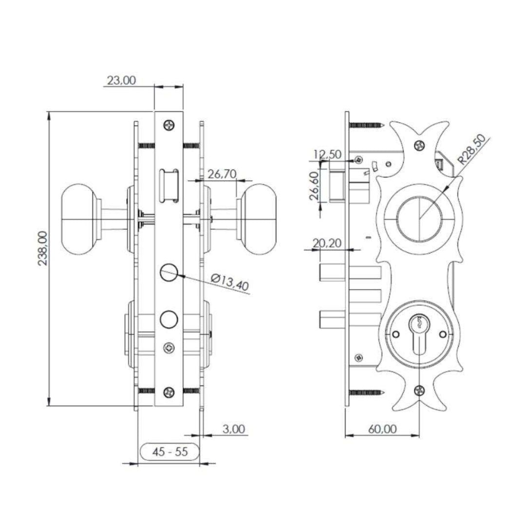 Cerradura Embutir Oister Tolten Pomo Interior