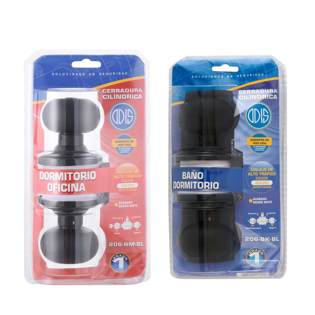 Kit Cilíndrica ODIS 206 Negro: Cerradura Dormitorio + Cerradura Baño