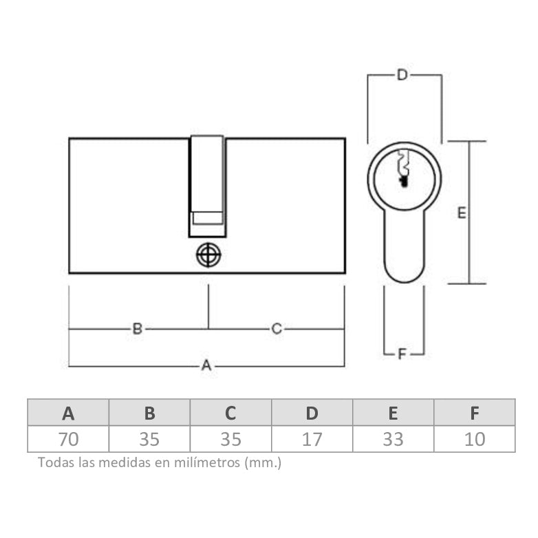 Cilindro Odis Llave-Seguro 70mm Largo (35-35)