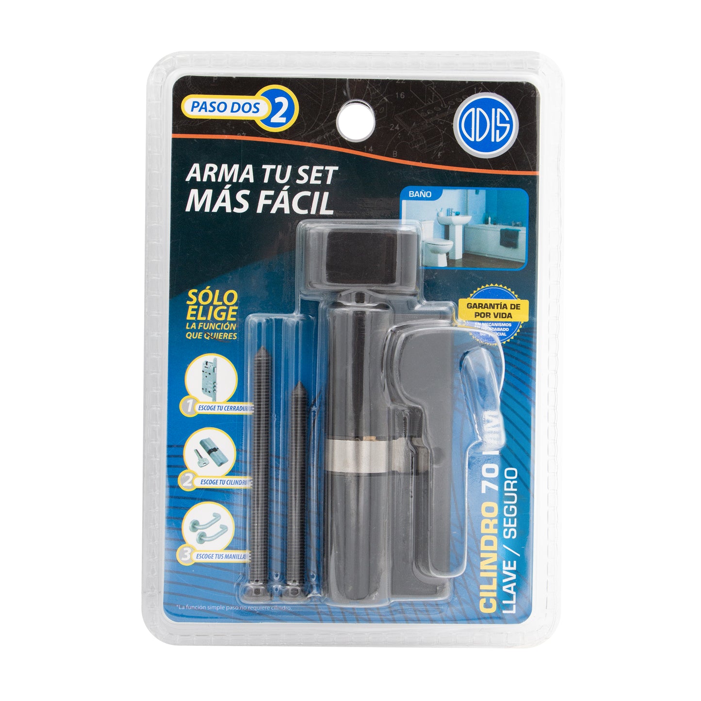 Cilindro Odis Llave-Seguro Estándar 70mm - Negro