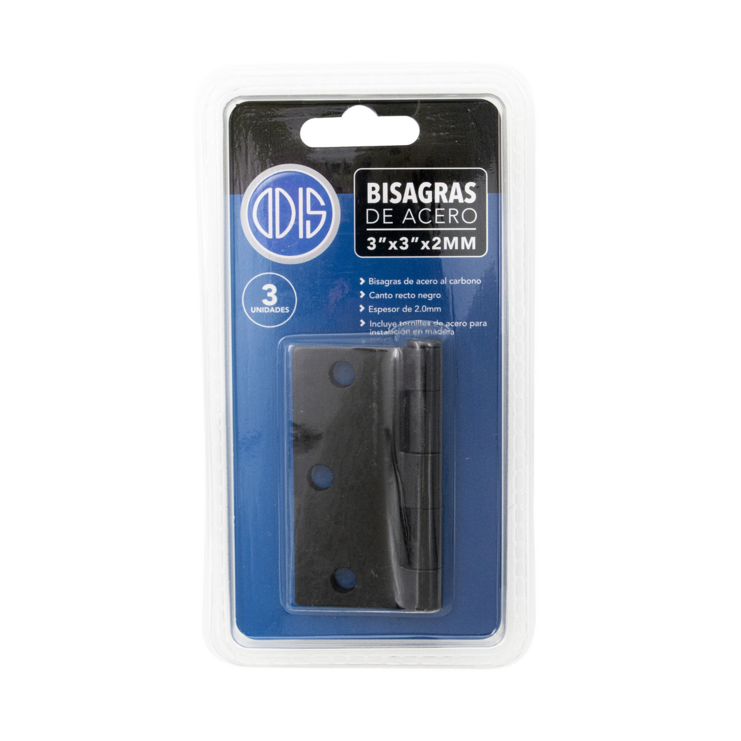 Pack 3 Bisagras Acero Odis 3”× 3”×2,0mm - Negro
