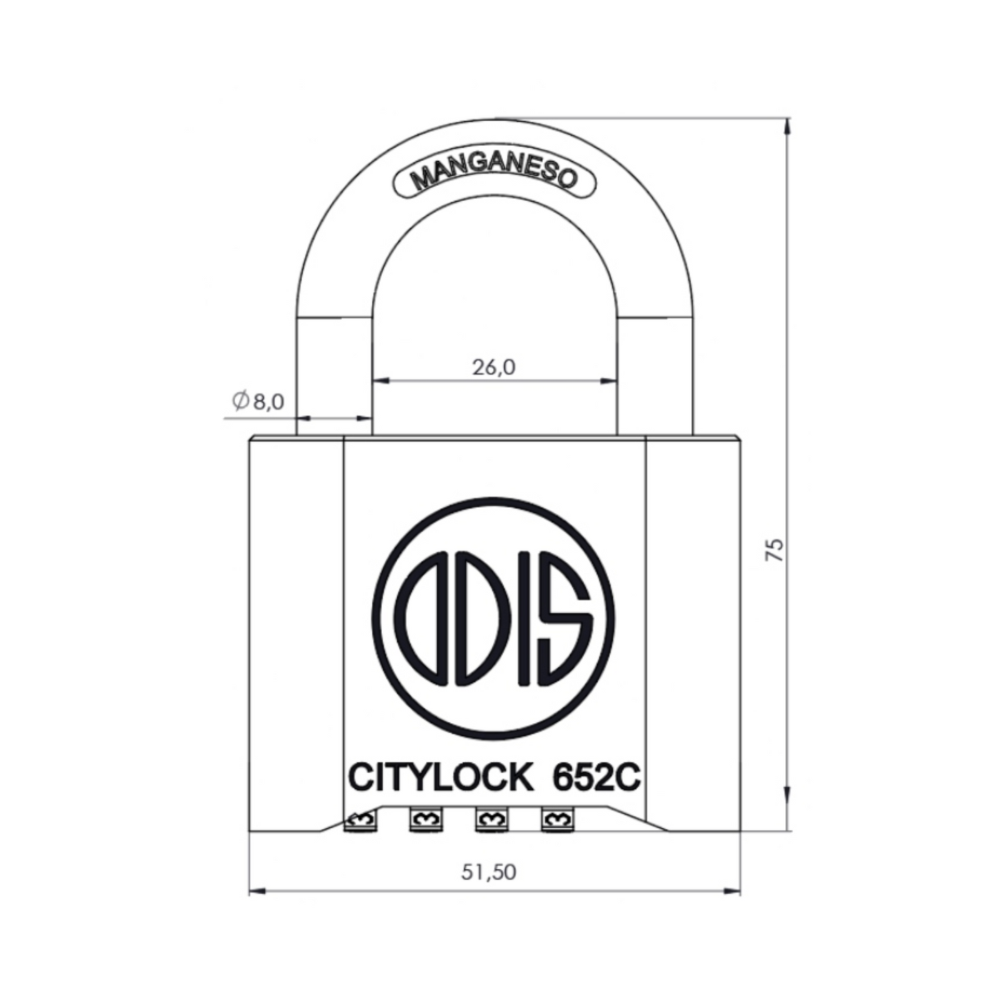 Candado Odis Citylock 652C 52mm con clave
