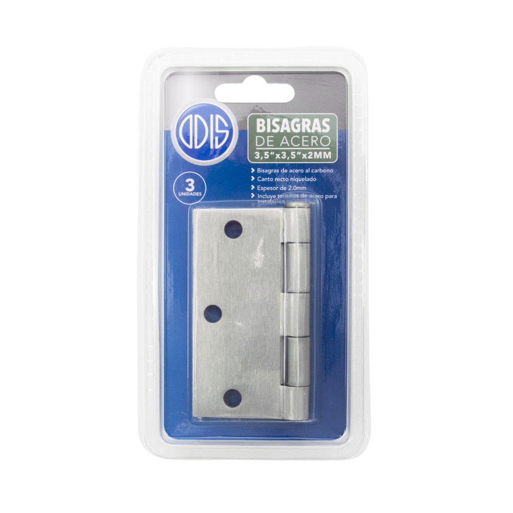 Pack 3 Bisagras Acero Odis 3,5”×3,5”× 2,0mm - Plata