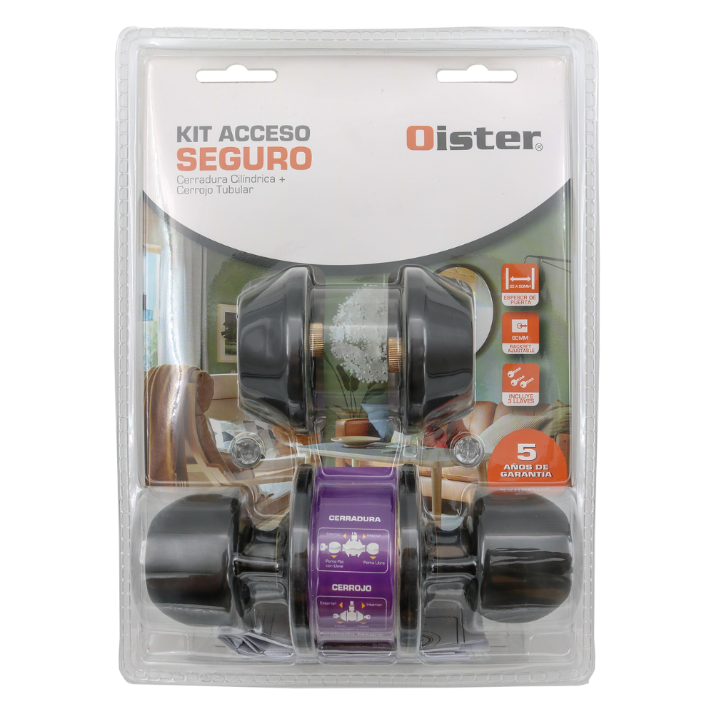 Pack OISTER cerradura cilíndrica 101 + cerrojo - Negro