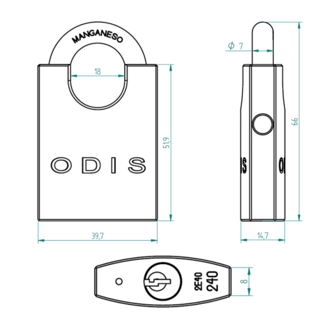 Candado Odis 240 Con Hombros 40mm - Igualado