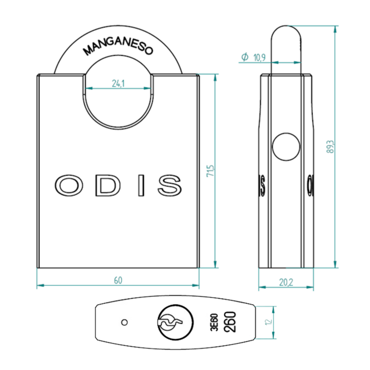 Candado Odis 260 con Hombros 60mm - Llaves iguales - Servicio Igualado