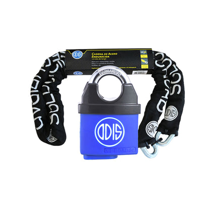 Kit Off Road: Candado Hombros 50mm + Cadena Rueda Repuesto y Cierres 10mm x 140cm