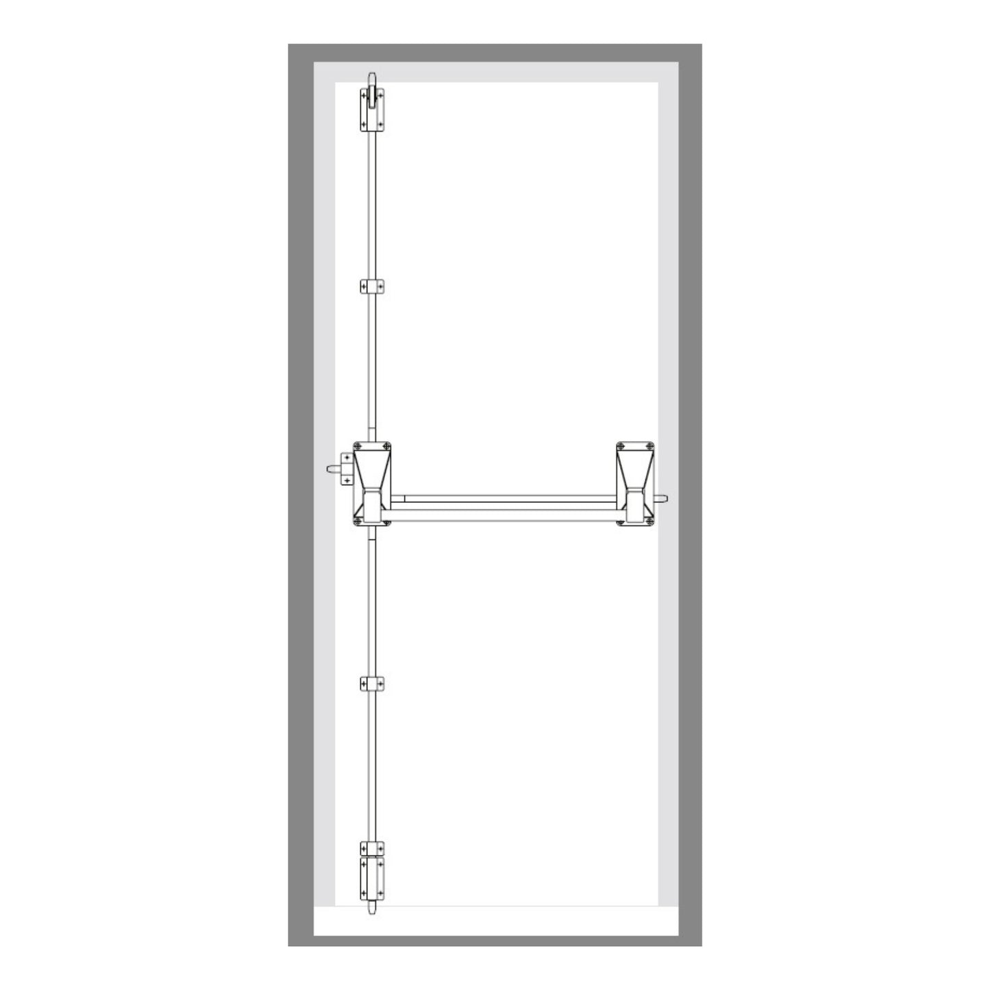 Barra Antipánico Alta Seguridad EXIDOR 704BD con 7 puntos para puerta de 2 hojas