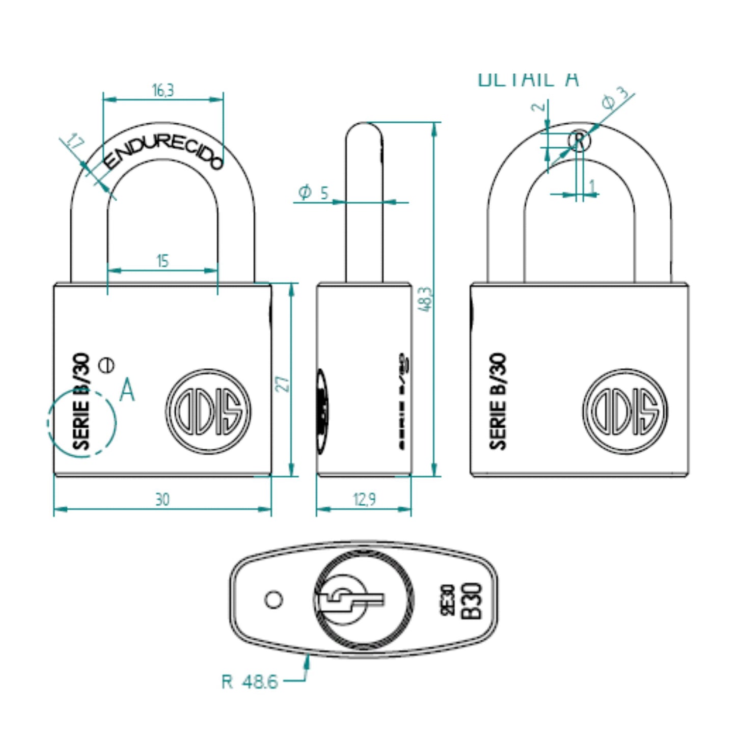 Pack 30 candados Odis B 30mm