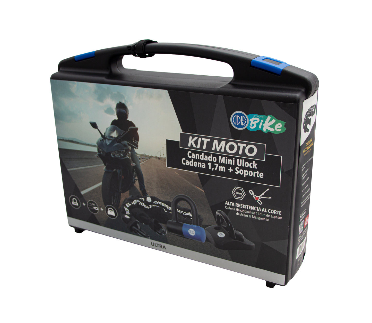Kit Moto Odis: Candado ULock + Cadena 14mm X 1.70mt con Soporte a piso