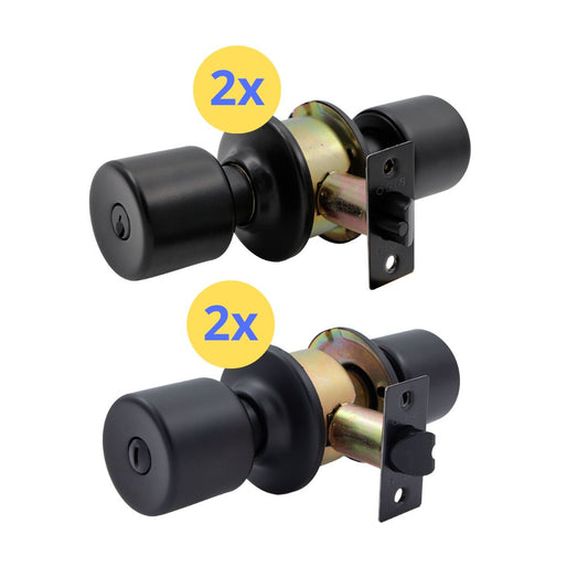 Pack Cilíndrica Odis 205 Negro: 2 Cerraduras Dormitorio + 2 Cerraduras Baño