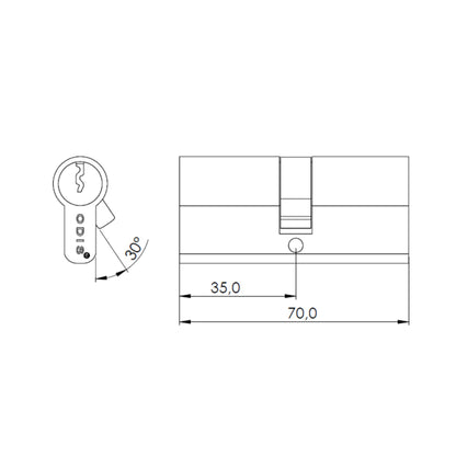 Cilindro Odis Llave-Llave Estándar 70mm Plata Satinado 6 Combinaciones