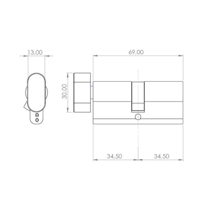 Cilindro Odis Llave-Seguro Punto 70mm (35-35) 6 Combinaciones Plata