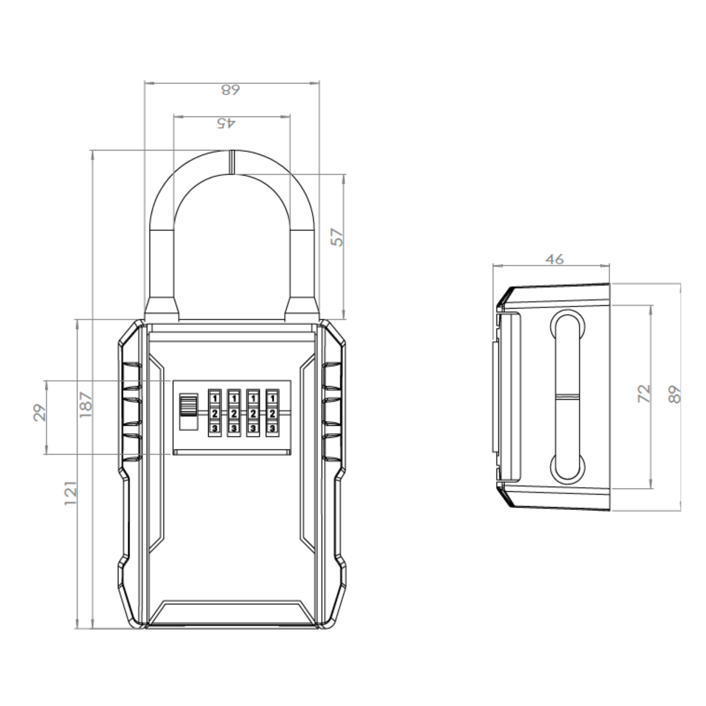 Caja Guarda Llaves L Gancho con clave 120x89x44mm