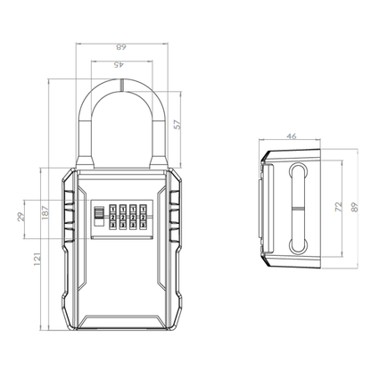 Caja Guarda Llaves L Gancho con clave 120x89x44mm