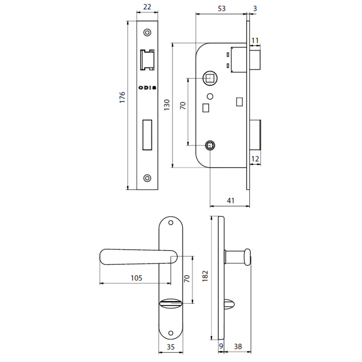Cerradura Embutir Odis Simona 7040 Baño - Negro