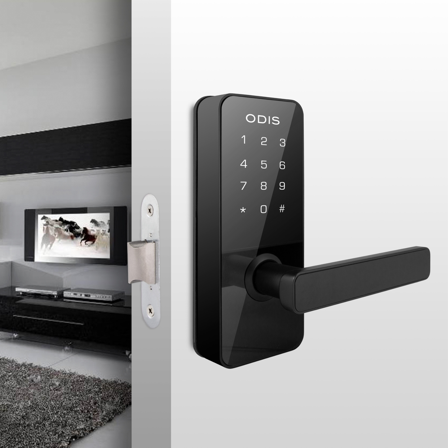 Cerradura Digital Odis 7700 Con Picaporte Manilla Reversible - Negro