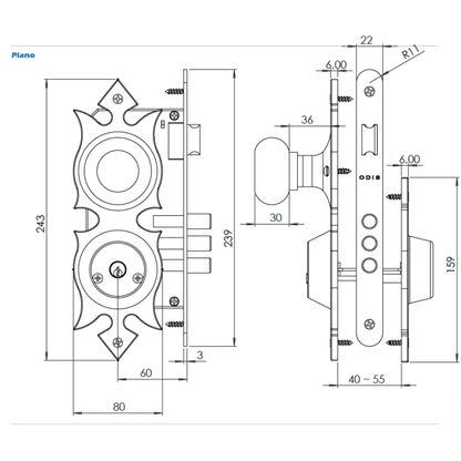 Cerradura Embutir Odis 226 Colonial Pomo - Medio Acceso Para Exterior