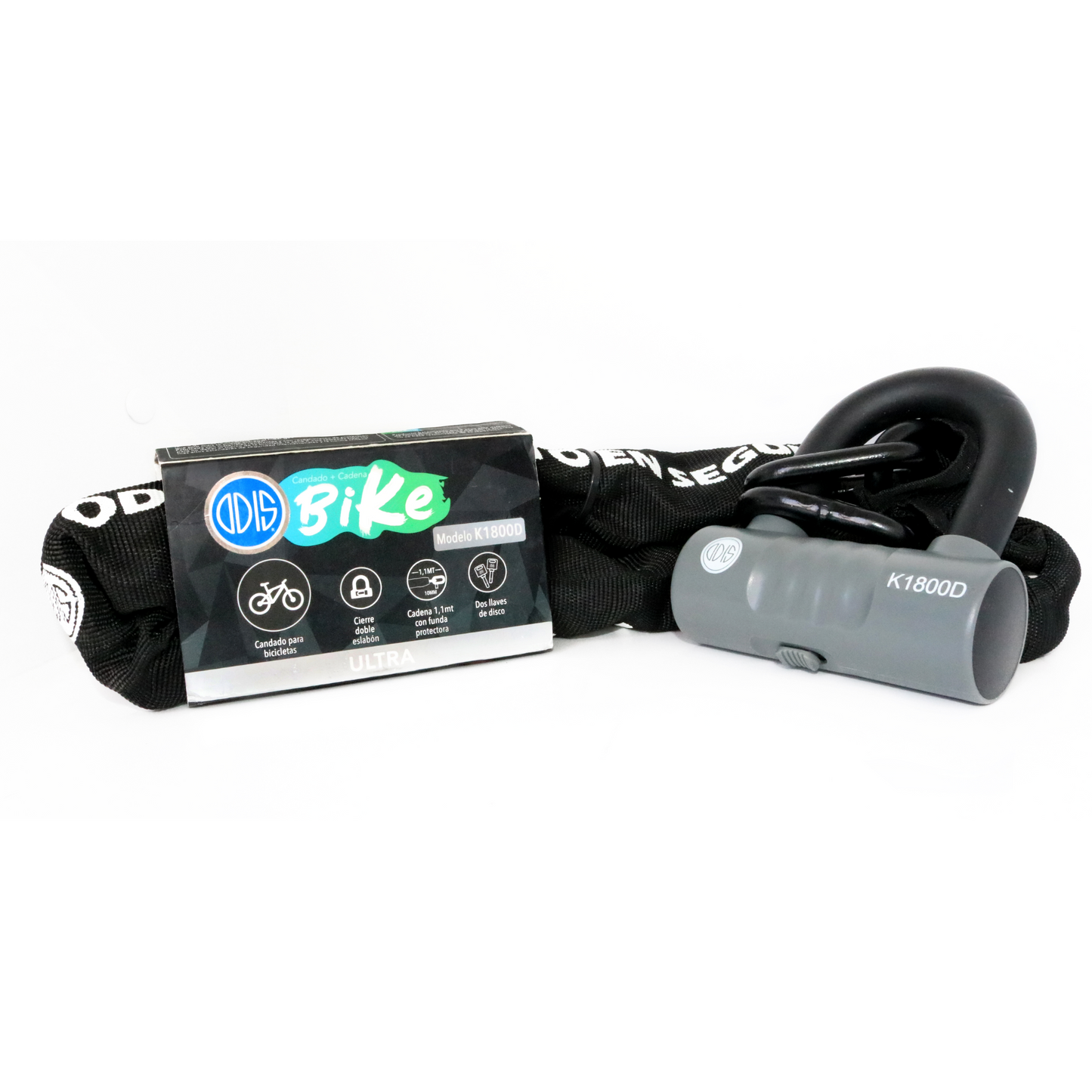 Candado Bicicleta U Lock Odis Bike K1800D Con Cadena 10mm X 1,1m Llave Disco