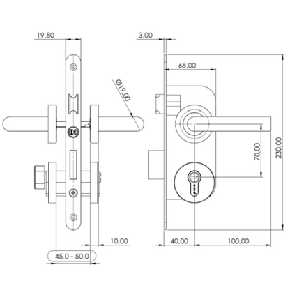 Cerradura Embutir Odis 102 Baño Manilla 2480 (45-50) - Negra